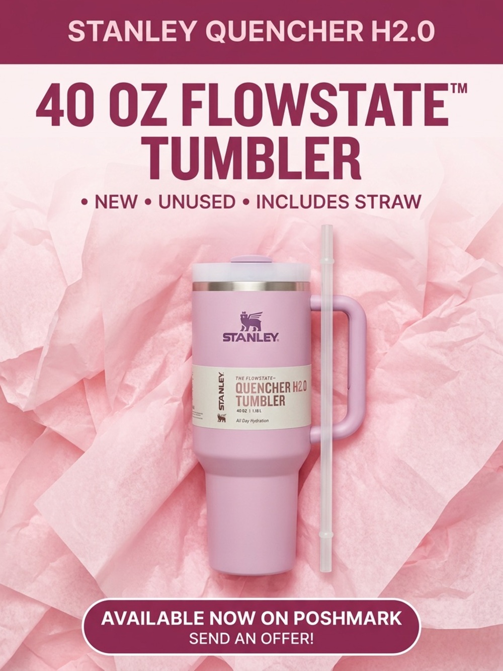 Stanley Pink 40 oz Quencher H2.0 FlowState Tumbler with Straw